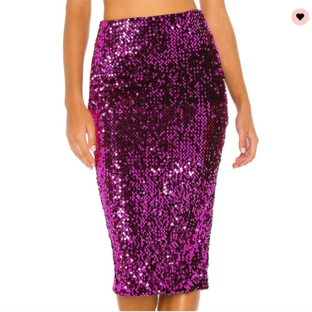 Michael Costello x REVOLVE Nicolette Midi Skirt in Fuchsia Size S Sparkly NYE